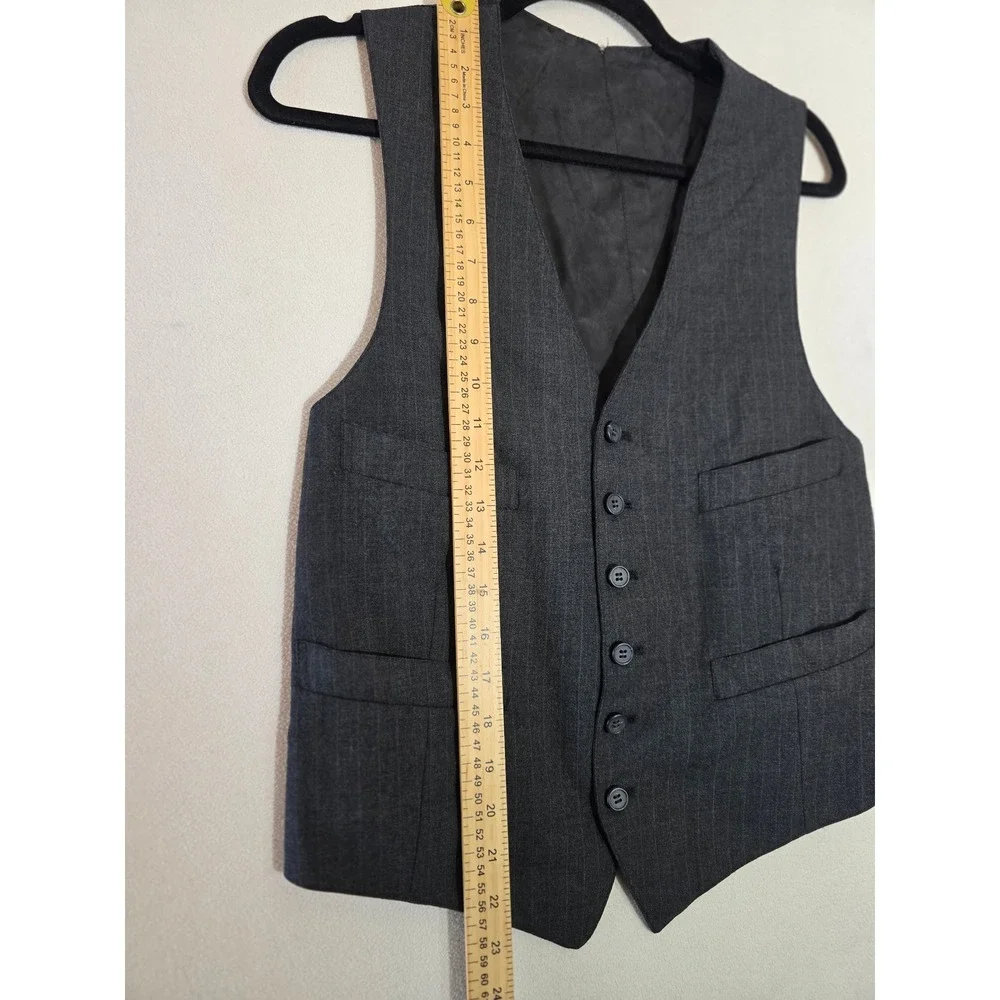 Brooks Brothers Mens Pinstripe Suit Vest Charcoal Grey Red Stripe 4 Pockets S